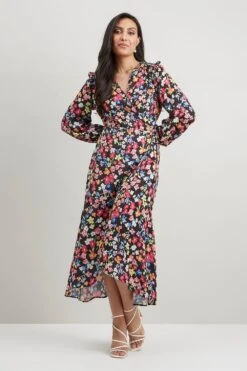 Wallis Petite Ditsy Floral Print Midi Wrap Dress