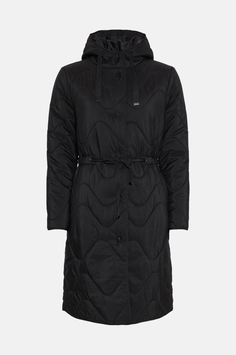 Wallis Black Drawcord Waist Hooded Quilted Coat - Image 5