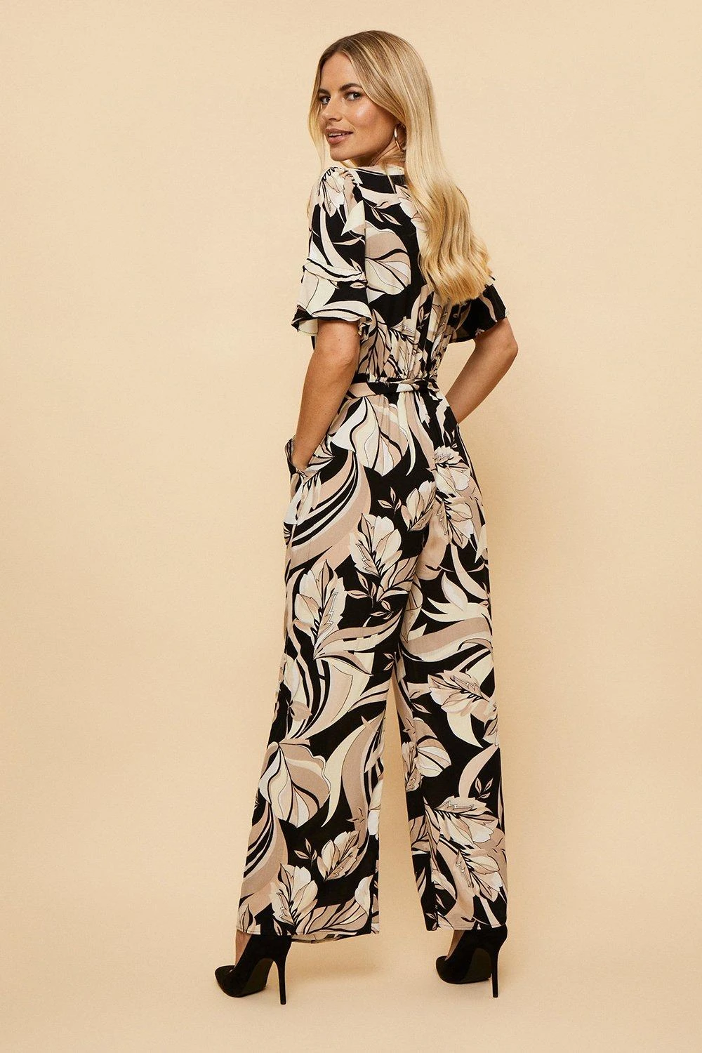 Wallis Petite Mono Leaf Printed Jumpsuit - Image 3