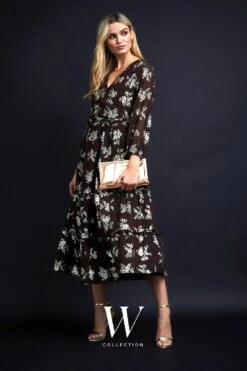 Wallis Floral Foil Print Tiered Midi Dress