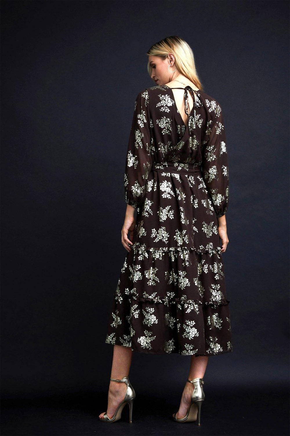 Wallis Floral Foil Print Tiered Midi Dress - Image 3