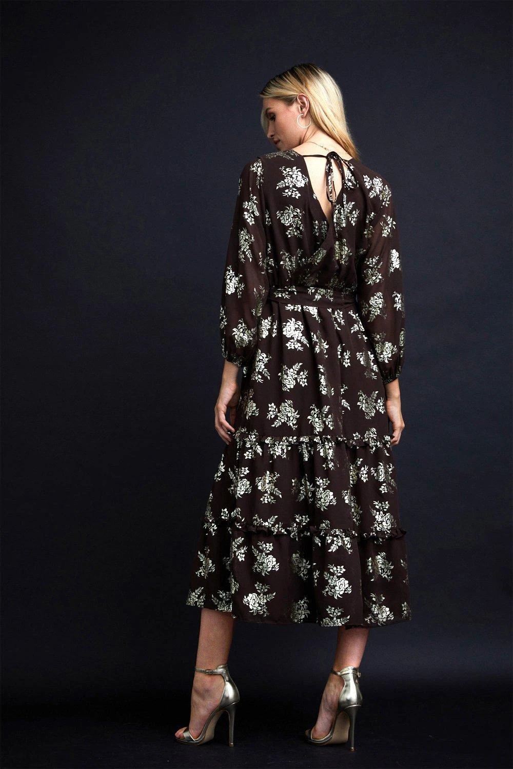 Wallis Floral Foil Print Tiered Midi Dress - Image 3