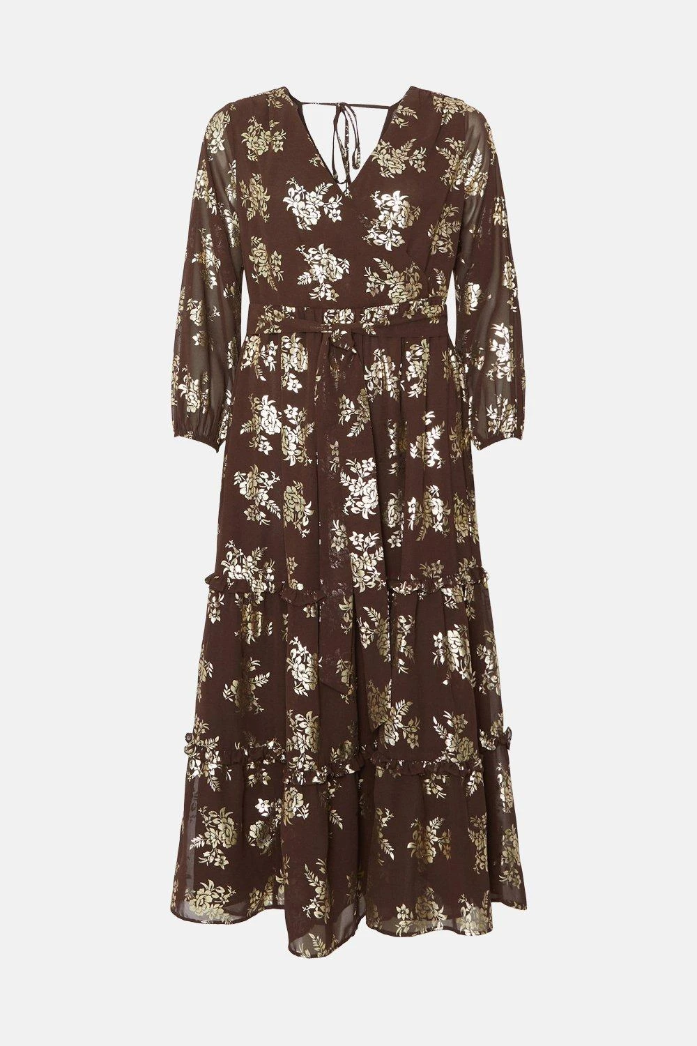 Wallis Floral Foil Print Tiered Midi Dress - Image 5