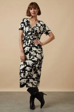 Wallis Mono Abstract Twist Front Jersey Dress