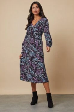 Wallis Blue Paisley Prairie Volume Sleeve Dress