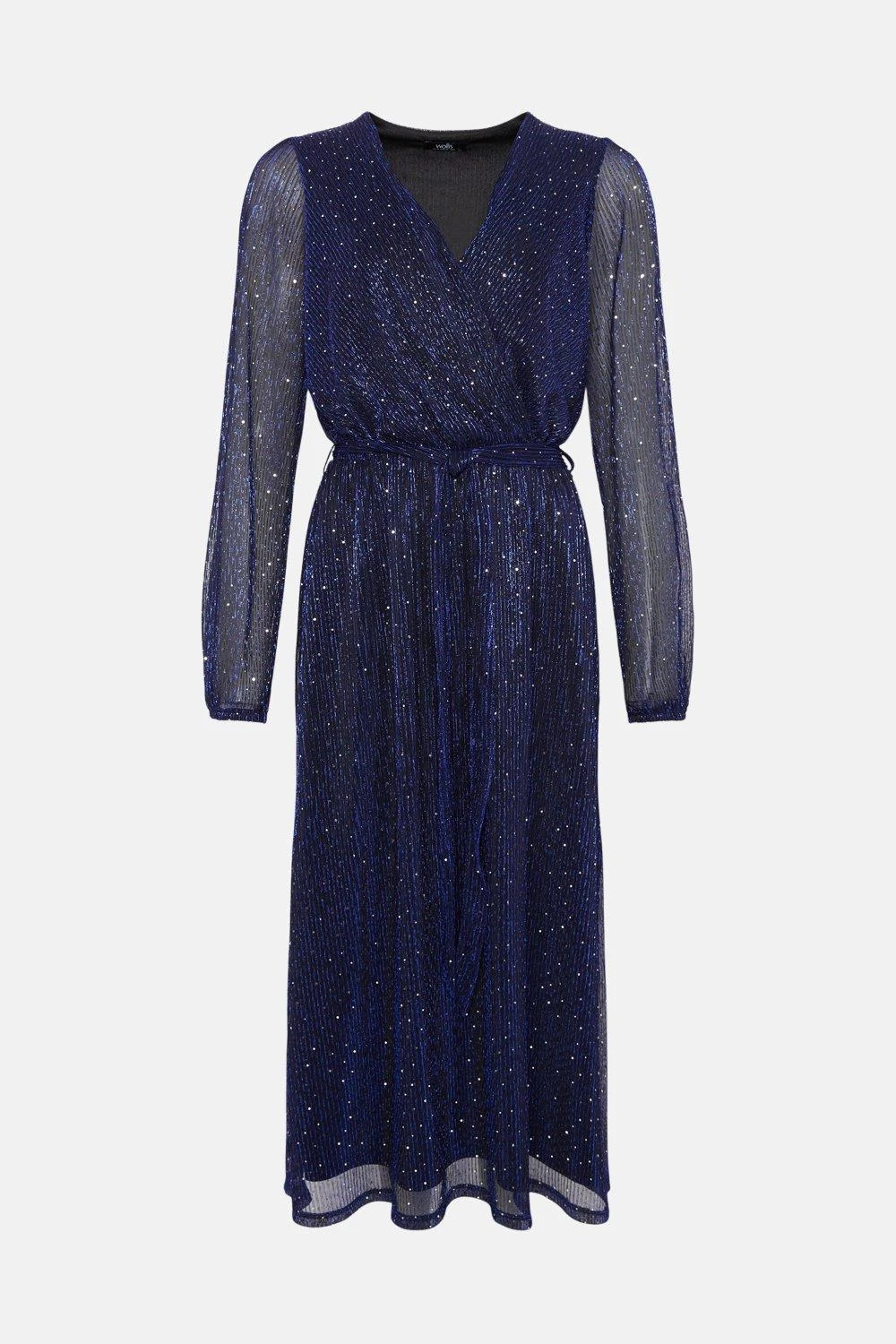 Wallis Blue Plisse Wrap Dress - Image 5