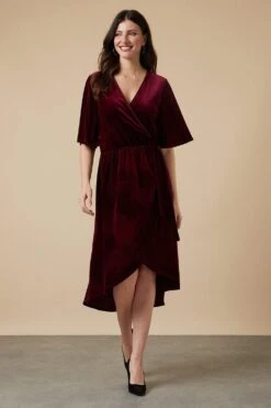 Wallis Tall Velvet Wrap Midi Dress