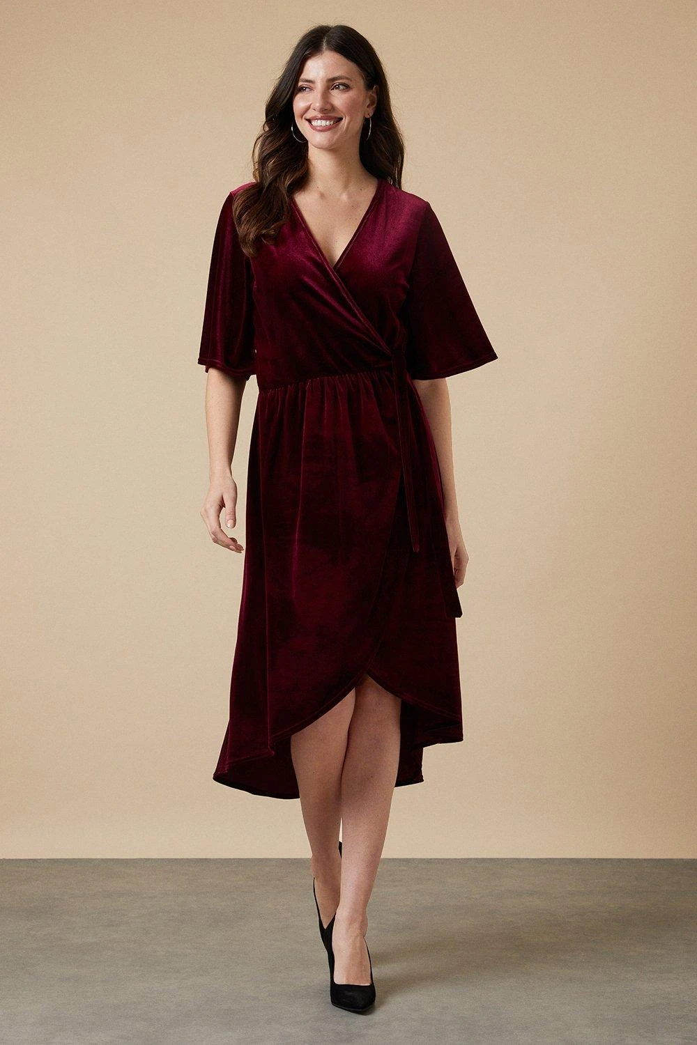 Wallis Tall Velvet Wrap Midi Dress