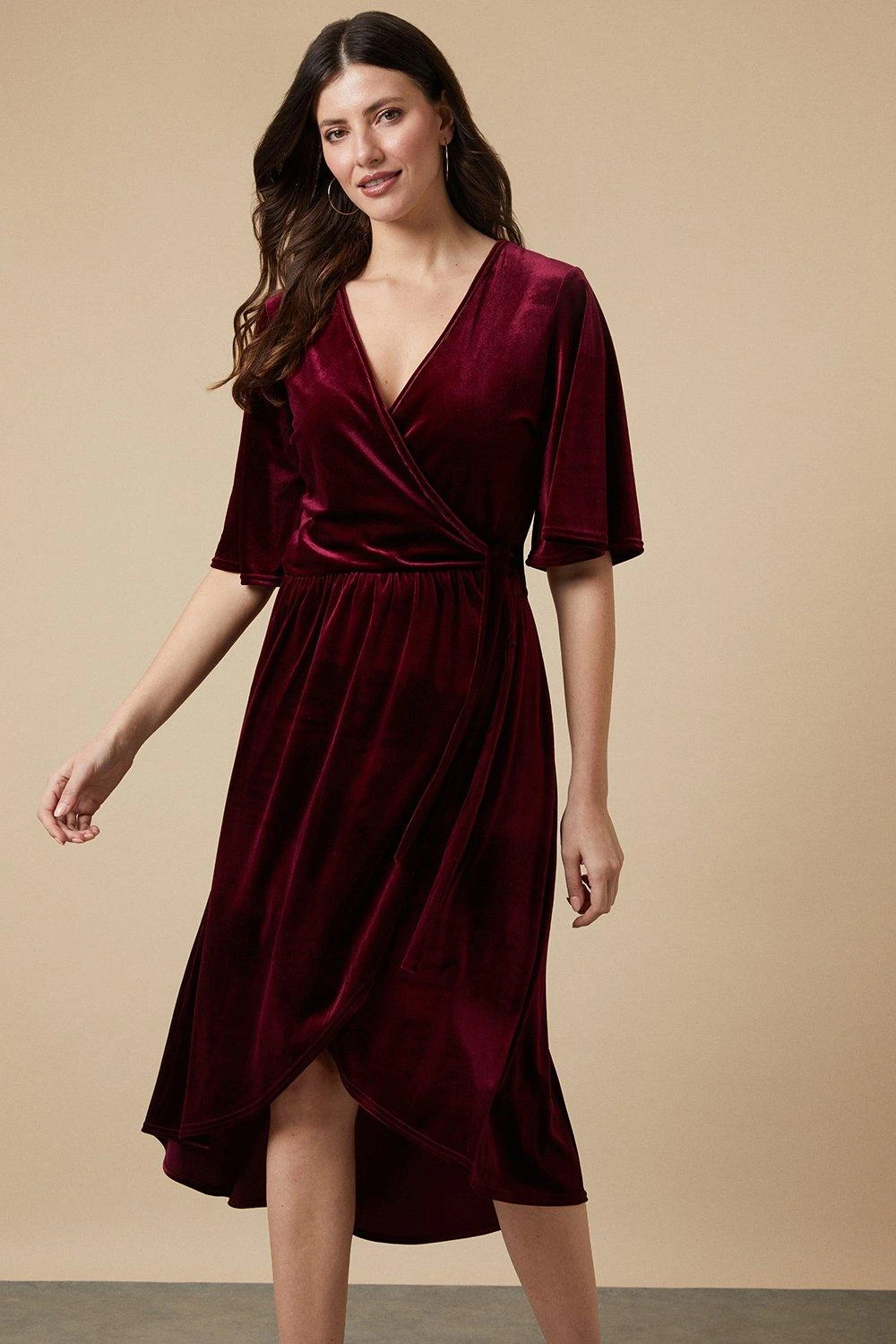 Wallis Tall Velvet Wrap Midi Dress - Image 2