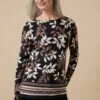 Wallis Black Stencil Leaf Border Print Jersey Top