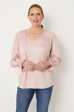Wallis Dusty Pink Plain Tie Neck Blouse
