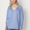 Wallis Blue Plain Tie Neck Blouse