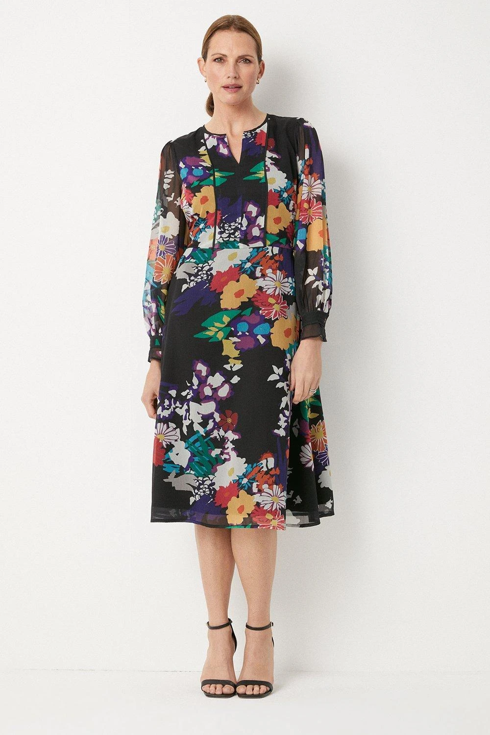 Wallis Floral Piped Belt Midi Dress