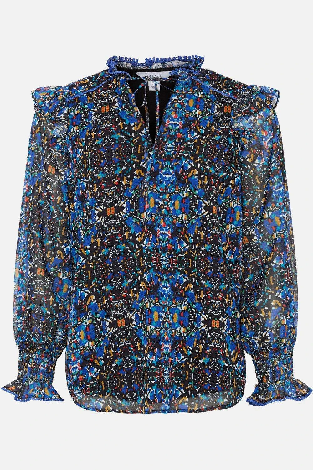 Wallis Navy Abstract Flute Sleeve Top - Image 5