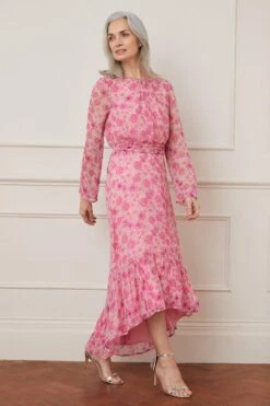 Wallis Floral Sequin Flute Sleeve Midi Dress