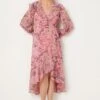 Wallis Pink Botanical Ruffle Neck Wrap Dress