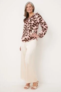 Wallis Pink Leopard Tie Neck Ruffle Blouse