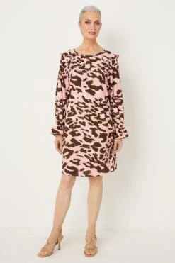 Wallis Pink Leopard Ruffle Shift Dress