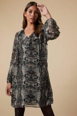 Wallis Mono Snake Ruffle Shift Dress