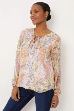 Wallis Pink Paisley Patchwork Tie Neck Ruffle Blouse