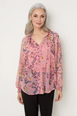 Wallis Pink Botanical Tie Neck Blouse