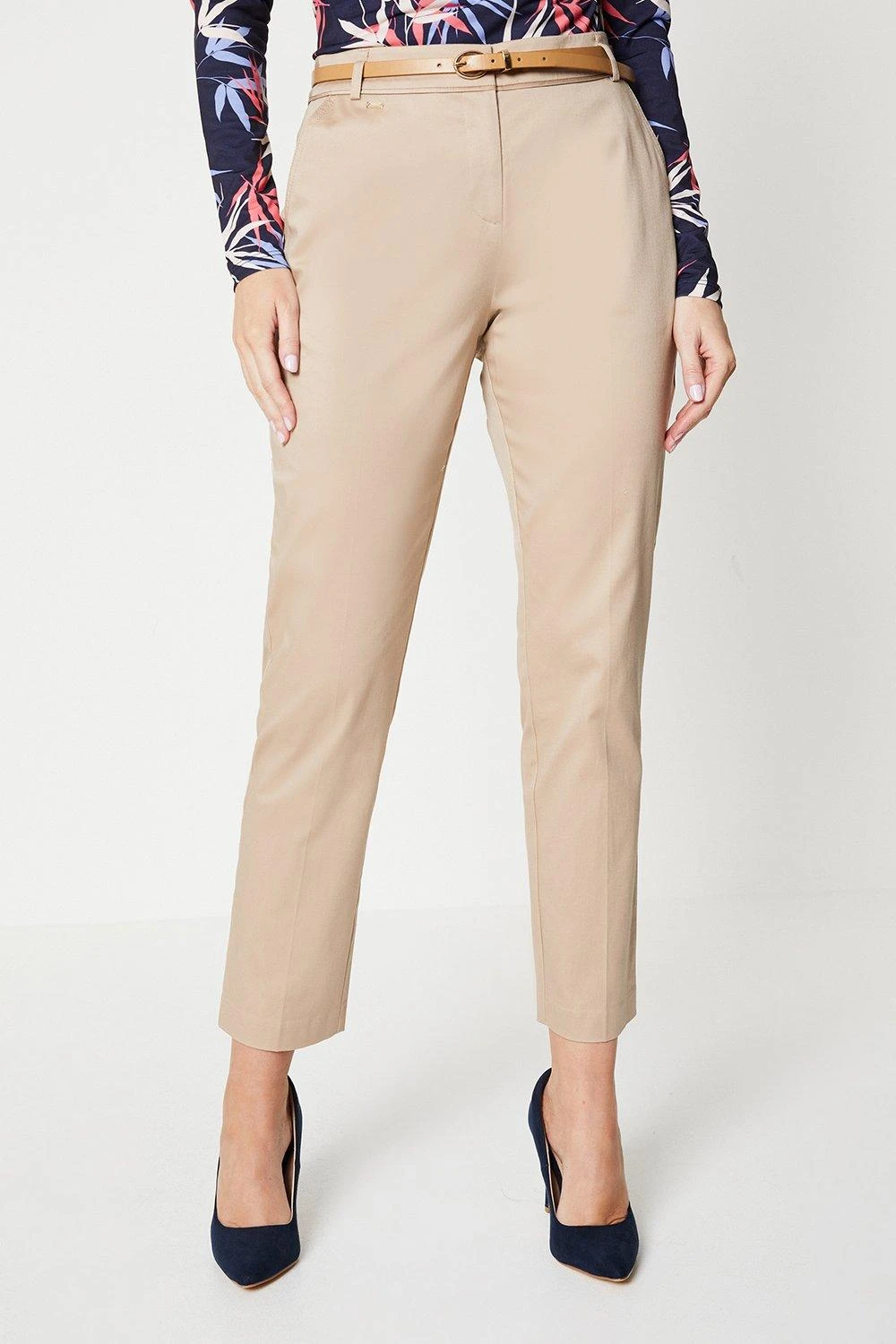 Wallis Petite Stretch Cigarette Belted Trousers - Image 2