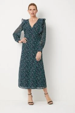 Wallis Green And Navy Wrap Dress