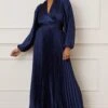 Wallis Satin Pleated Twist Waist Maxi Dress