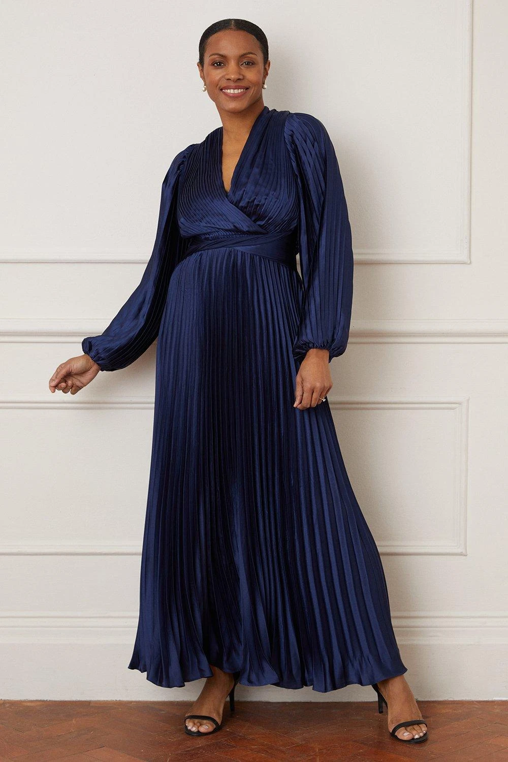 Wallis Satin Pleated Twist Waist Maxi Dress