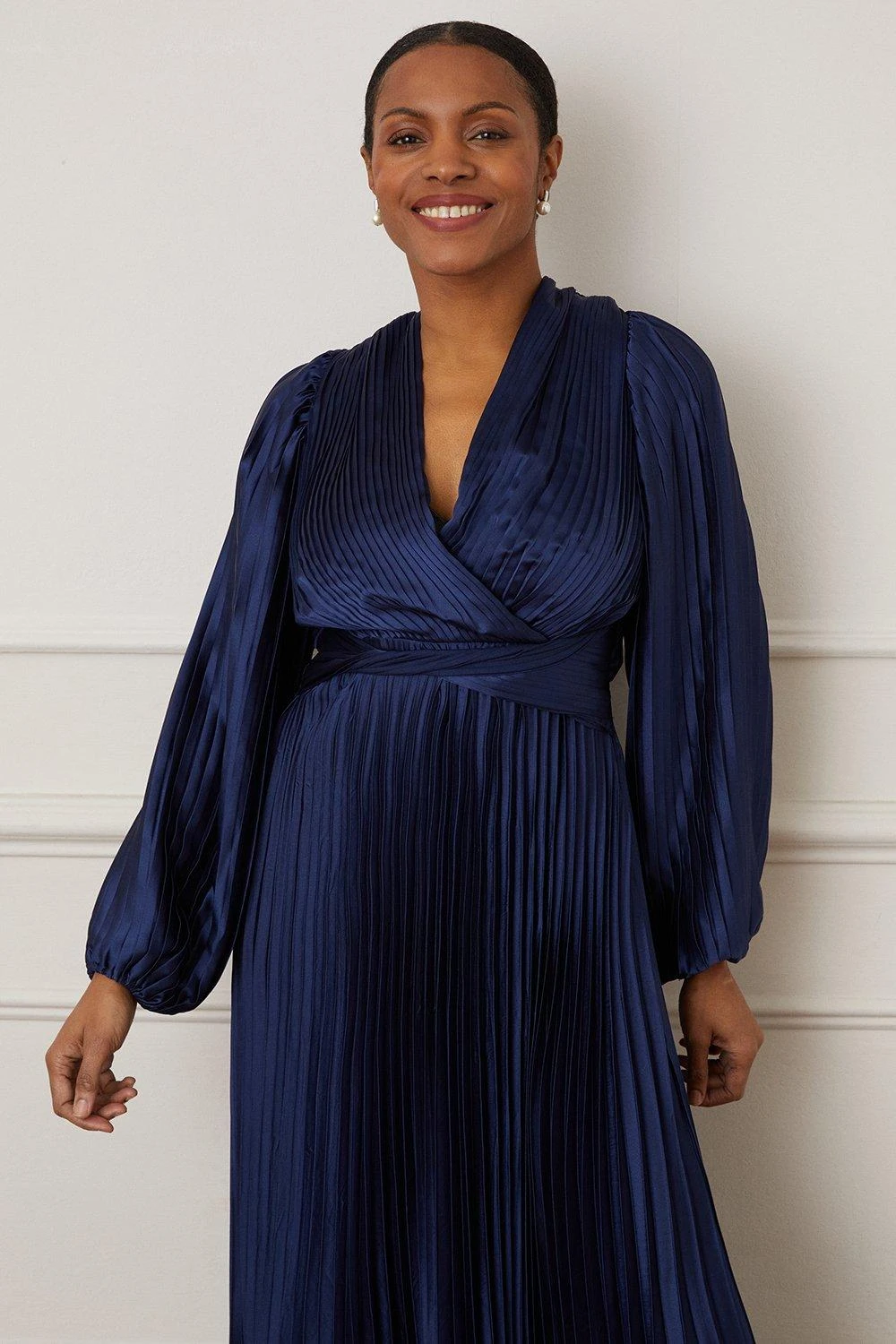 Wallis Satin Pleated Twist Waist Maxi Dress - Image 2