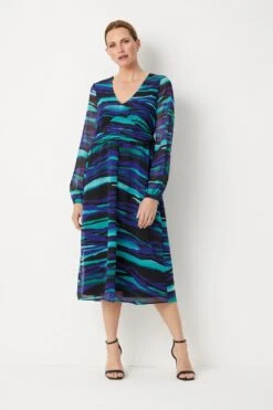 Wallis Petite Teal Stripe Ruched Front Midi Dress