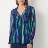 Wallis Teal Stripe Shirred Neck Detail Blouse