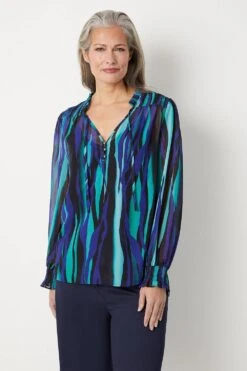 Wallis Teal Stripe Shirred Neck Detail Blouse