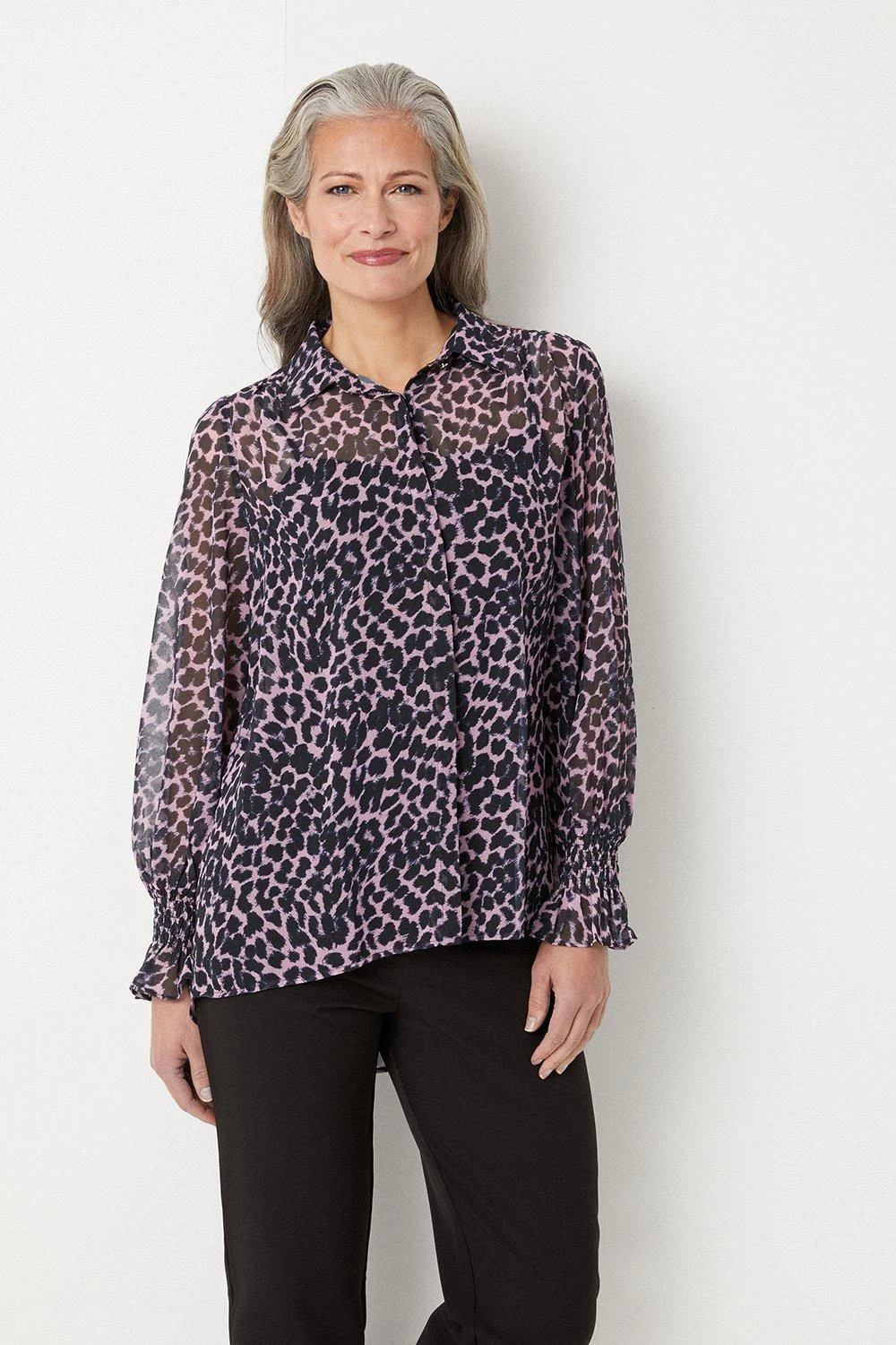 Wallis Blush Leopard Shirred Cuff Shirt