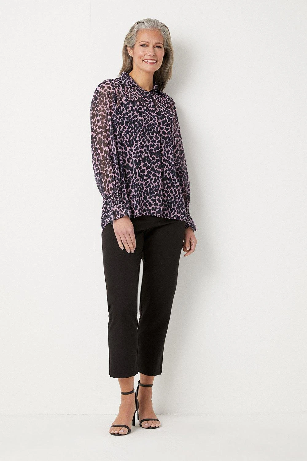 Wallis Blush Leopard Shirred Cuff Shirt - Image 2