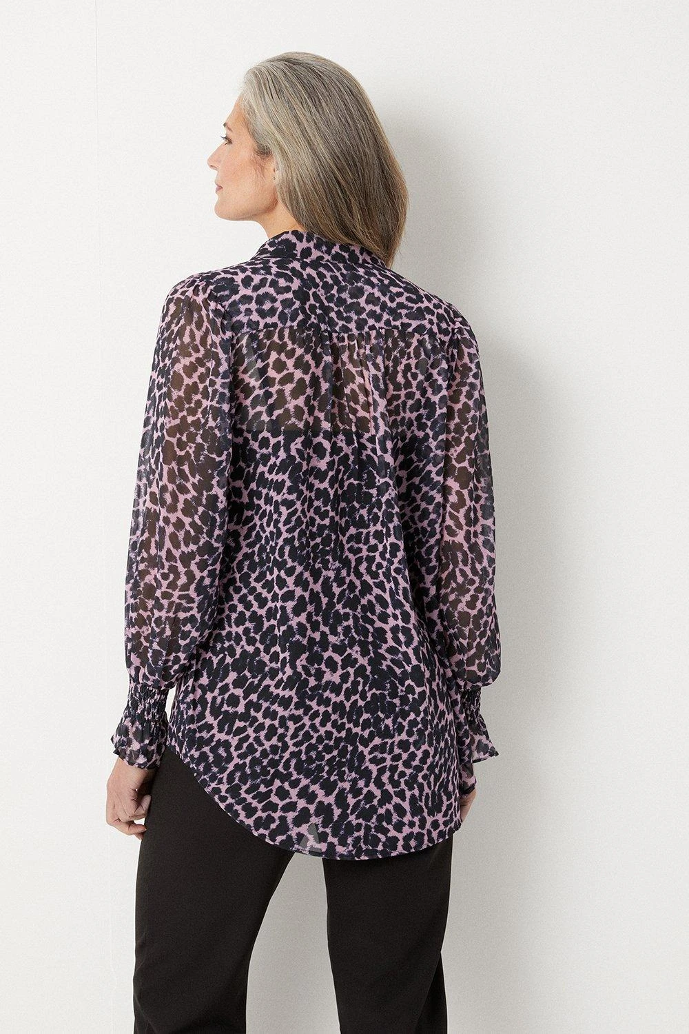Wallis Blush Leopard Shirred Cuff Shirt - Image 3