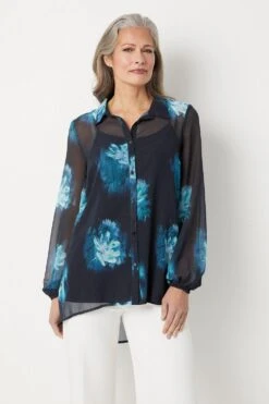 Wallis Teal Blurred Floral Button Through Shirt
