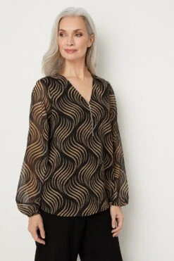 Wallis Black Abstract Spot Zip Pocket Detail Top