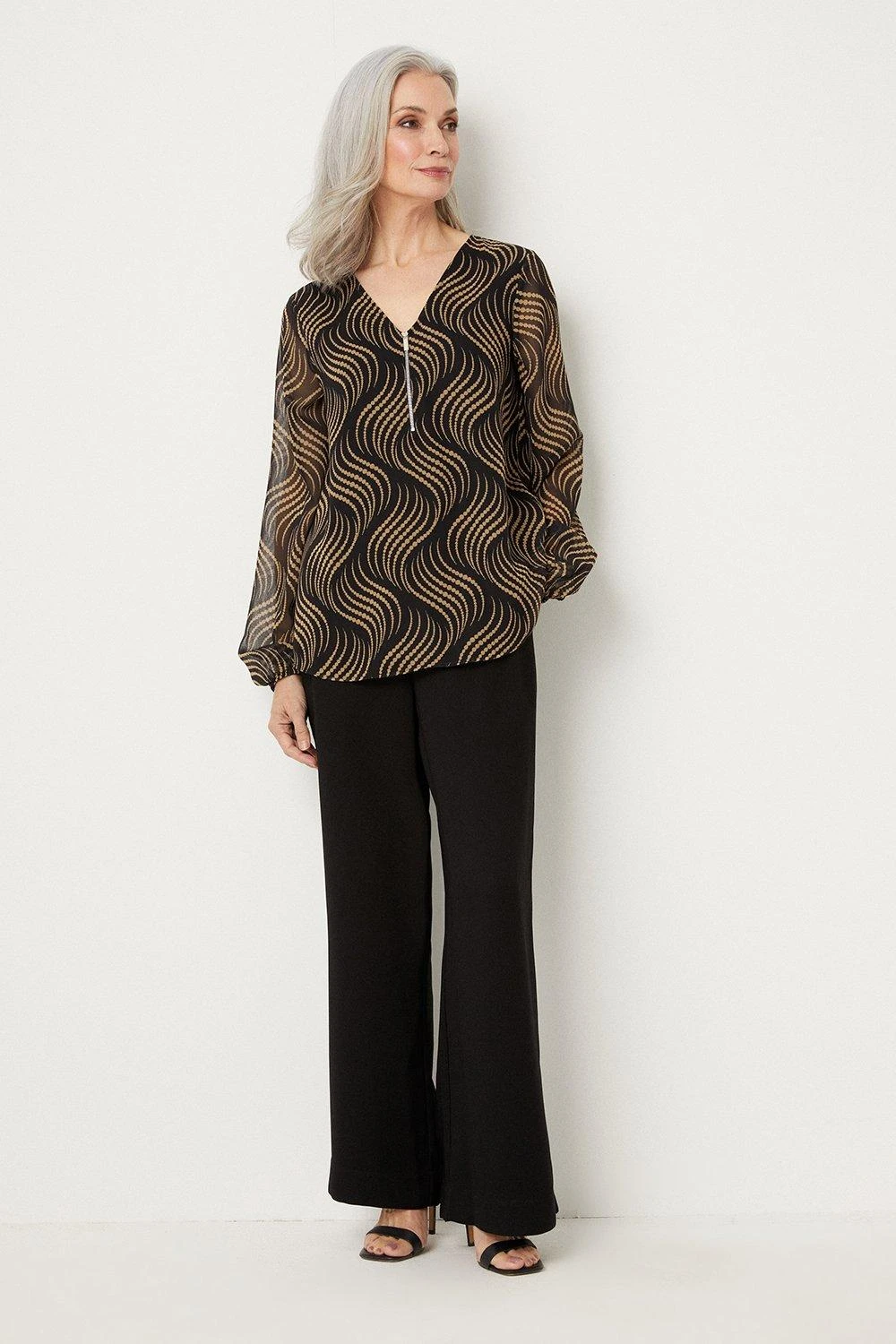 Wallis Black Abstract Spot Zip Pocket Detail Top - Image 2