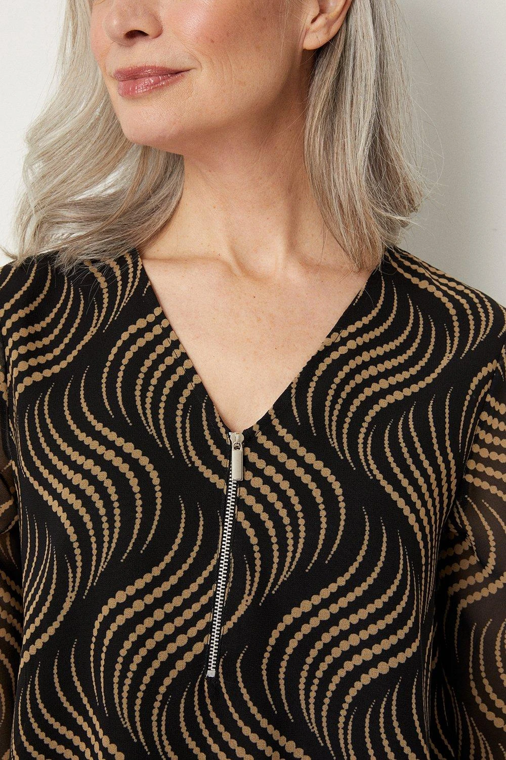 Wallis Black Abstract Spot Zip Pocket Detail Top - Image 4