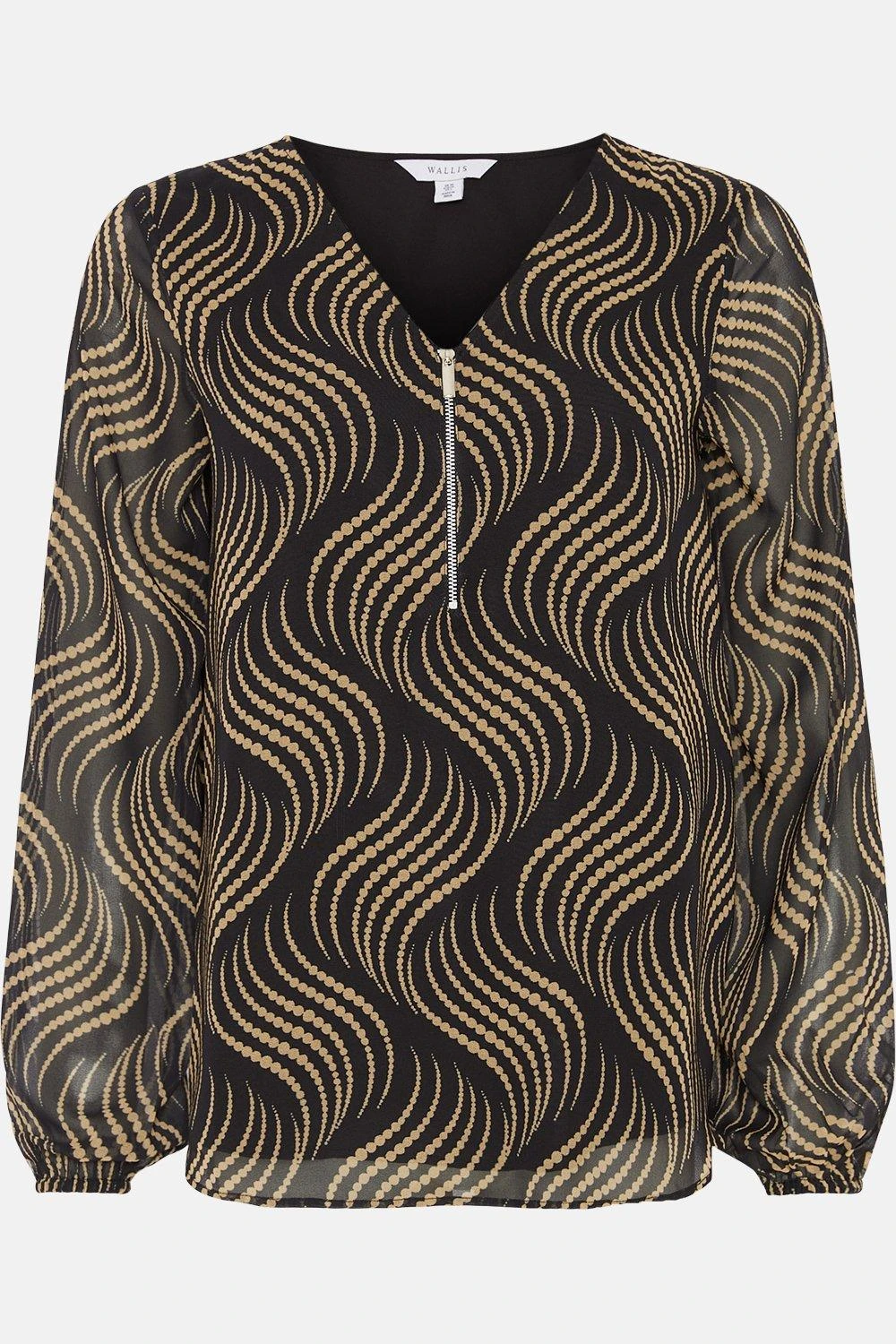 Wallis Black Abstract Spot Zip Pocket Detail Top - Image 5