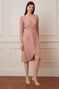 Wallis Lace Gathered Wrap Midi Dress