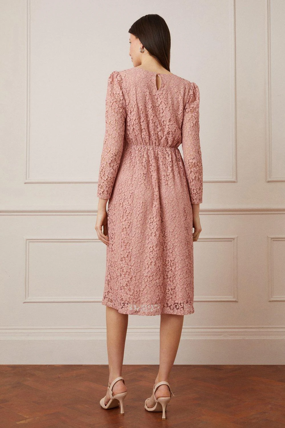 Wallis Lace Gathered Wrap Midi Dress - Image 3
