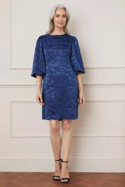 Wallis Satin Viscose Jacquard Balloon Sleeve Shift Dress