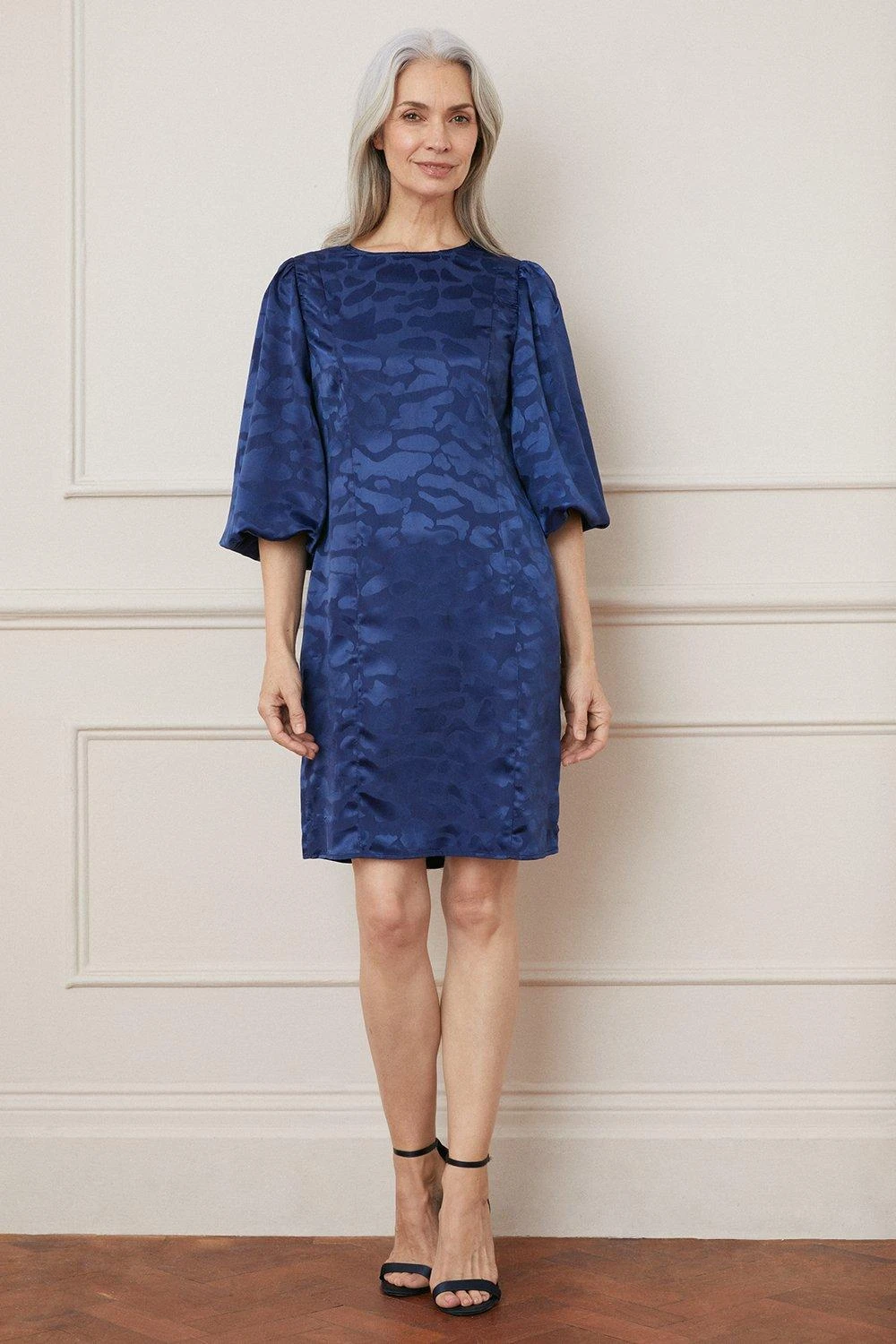 Wallis Satin Viscose Jacquard Balloon Sleeve Shift Dress
