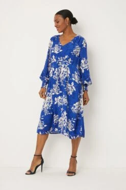 Wallis Petite Floral Jacquard Balloon Sleeve Dress