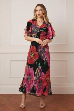 Wallis Beaded Floral Ruffle Midi Dress