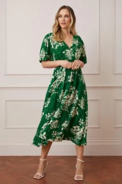 Wallis Floral Jacquard Balloon Sleeve Midi Dress