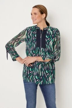 Wallis Green Zebra Zip Top
