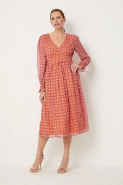 Wallis Orange Geo Print Button Midi Dresses
